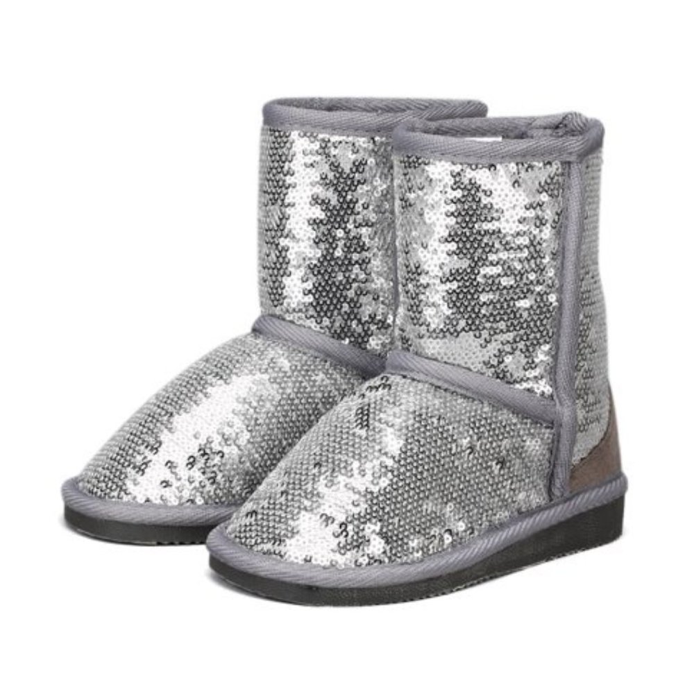Toddler Girls Sequin Round Toe Furry Inner Lining Boot - Silver